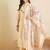 Off white embroidered silk blend kurta trouser dupatta set