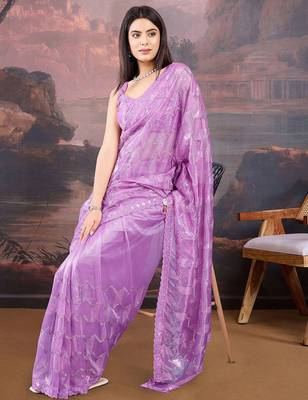 Lavender sequinned embellished saree with blouse piece 5
