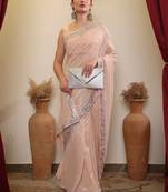 Peach ethnic sequence embroidered saree