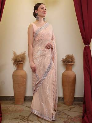 Peach ethnic sequence embroidered saree 3