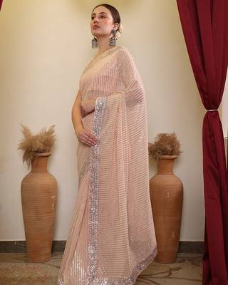 Peach ethnic sequence embroidered saree 4