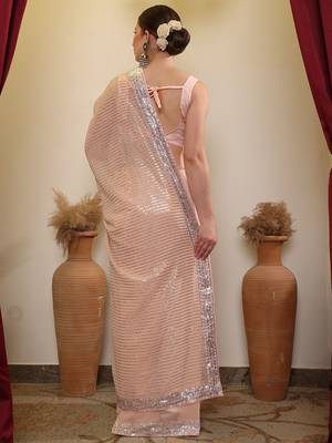 Peach ethnic sequence embroidered saree 5