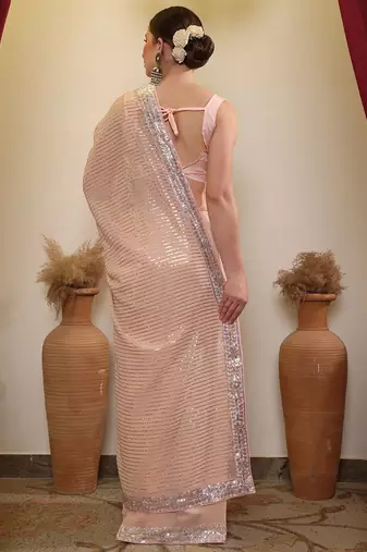 Peach ethnic sequence embroidered saree