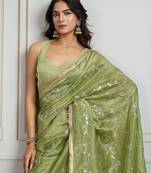 Lime embroidered saree