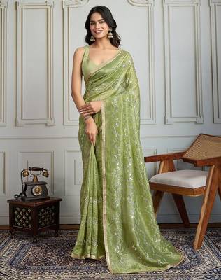 Lime embroidered saree 2