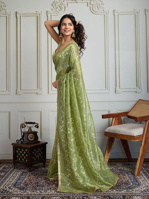 Lime embroidered saree 3