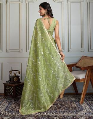 Lime embroidered saree 4