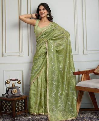 Lime embroidered saree 5