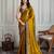 Mustard floral embroidered satin saree with unstitched blouse