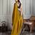 Mustard floral embroidered satin saree with unstitched blouse