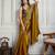 Mustard floral embroidered satin saree with unstitched blouse