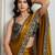 Mustard floral embroidered satin saree with unstitched blouse