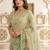 Lime embellished embroidered linen blend saree
