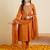 Orange embroidered pure cotton kurta trouser dupatta set