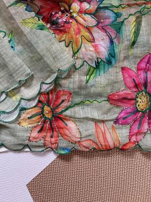 Lime embellished embroidered linen blend saree 5