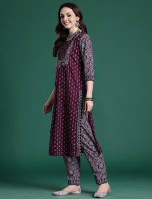 Maroon printed pure cotton kurta trouser dupatta set 3