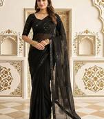 Black embellished embroidered poly georgette saree