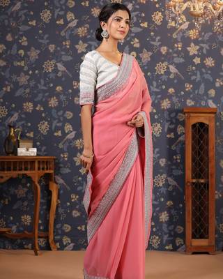 Mauve embroidered poly georgette sarees 2