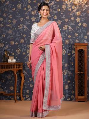 Mauve embroidered poly georgette sarees 3