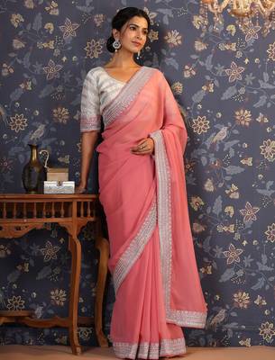 Mauve embroidered poly georgette sarees 4