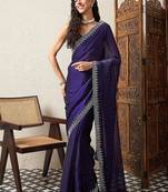 Purple beads and stones embellished organza saree