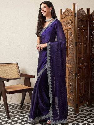 Purple beads and stones embellished organza saree 2