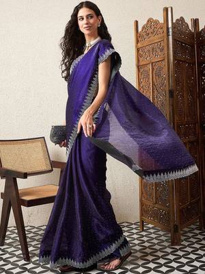 Purple beads and stones embellished organza saree 4