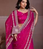 Pink embroidered saree with unstitched blouse