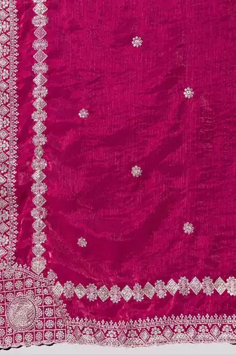 Pink embroidered saree with unstitched blouse