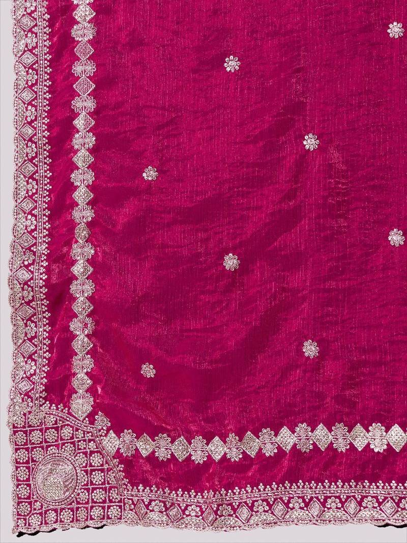 Pink embroidered saree with unstitched blouse