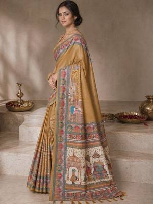 Gold printed tussar sarees blouse piece 2