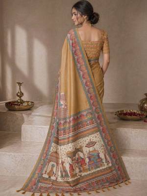 Gold printed tussar sarees blouse piece 3