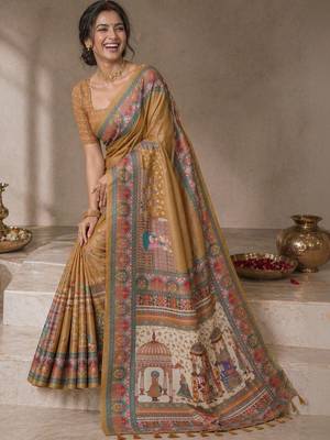 Gold printed tussar sarees blouse piece 5