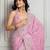 Pink floral embroidered heavy work saree with unstitched blouse