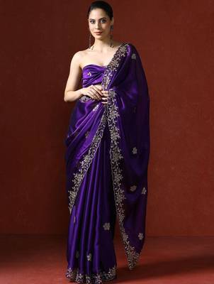 Purple embroidered sarees with blouse piece 1
