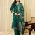 Green embroidered silk blend kurta trouser dupatta set