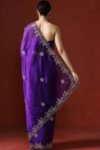 Purple embroidered sarees with blouse piece