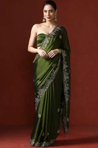 Green embroidered sarees with blouse piece