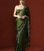 Green embroidered sarees with blouse piece