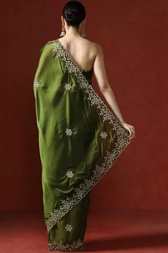 Green embroidered sarees with blouse piece