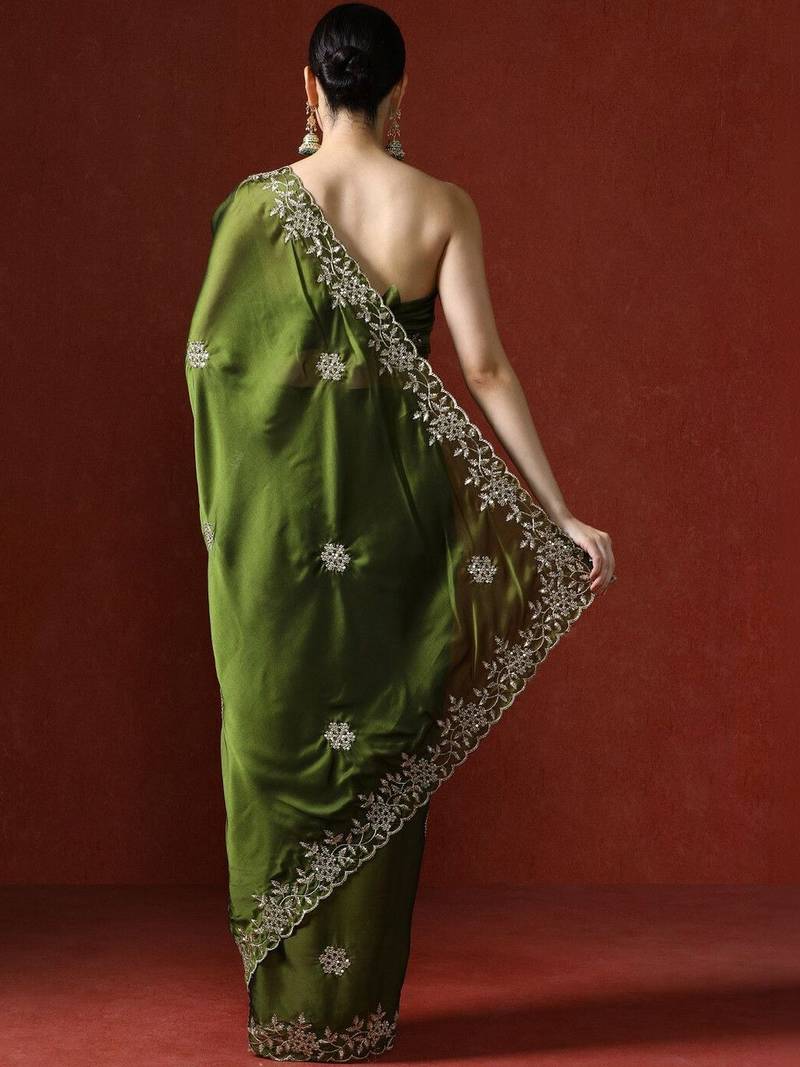 Green embroidered sarees with blouse piece