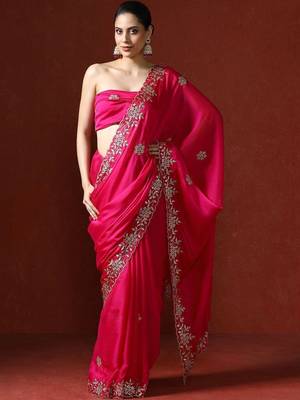 Pink embroidered sarees with blouse piece 1