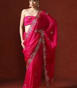 Pink embroidered sarees with blouse piece