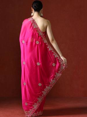 Pink embroidered sarees with blouse piece 4