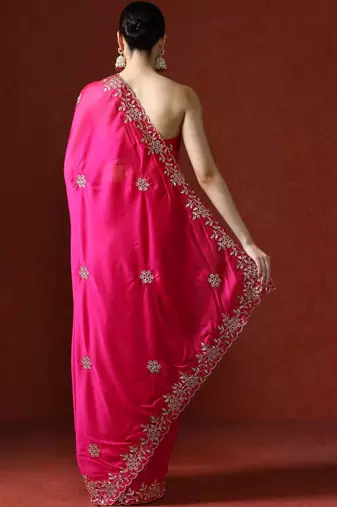 Pink embroidered sarees with blouse piece