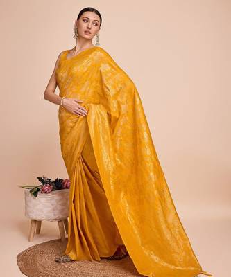 Yellow woven design embellished zari art silk kanjivaram saree 4