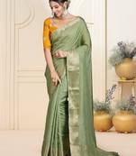 Green ethnic woven design zari saree