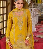 Yellow embroidered chinon kurta trouser dupatta set