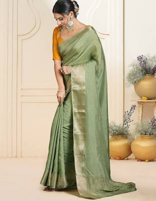Green ethnic woven design zari saree 2