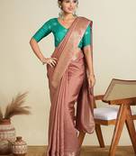 Brown striped woven design banarasi saree with unstitched blouse